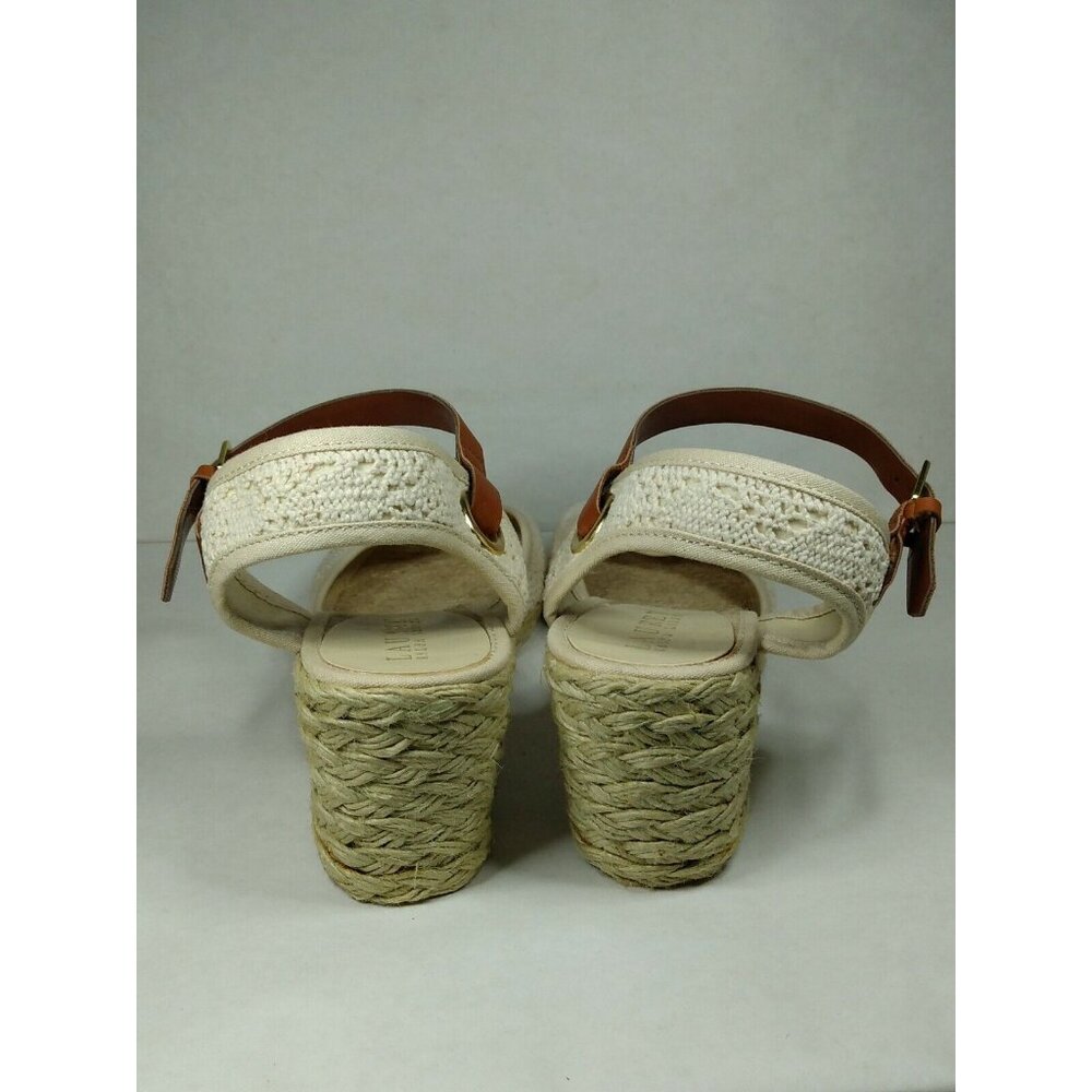 Ralph Lauren Ciara Natural Macrame Womens Wedge Heel Open Toe Sandals Shoes 8 B - Picture 4 of 9